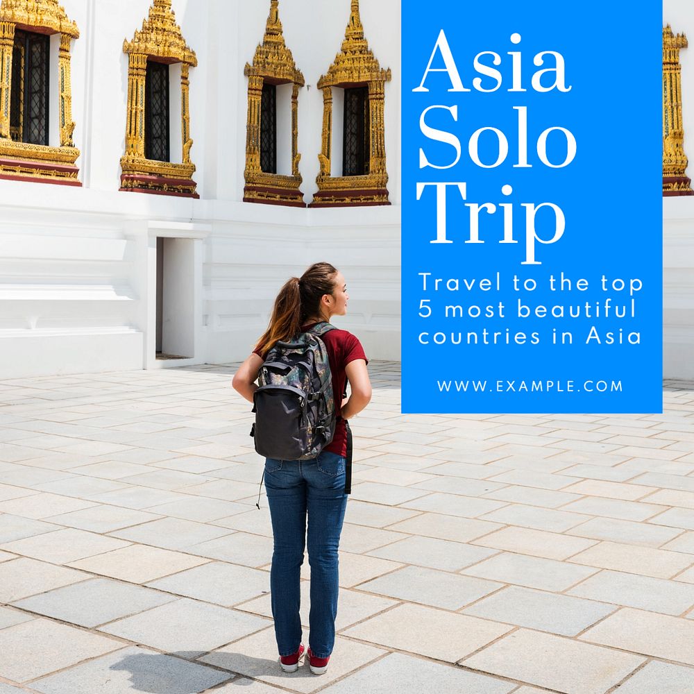 Asia Solo Trip Instagram post template, editable text