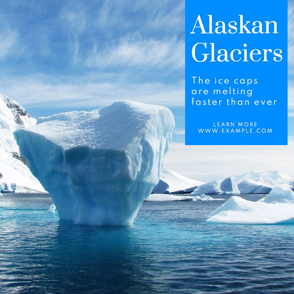 Alaskan glaciers Instagram post template, editable text