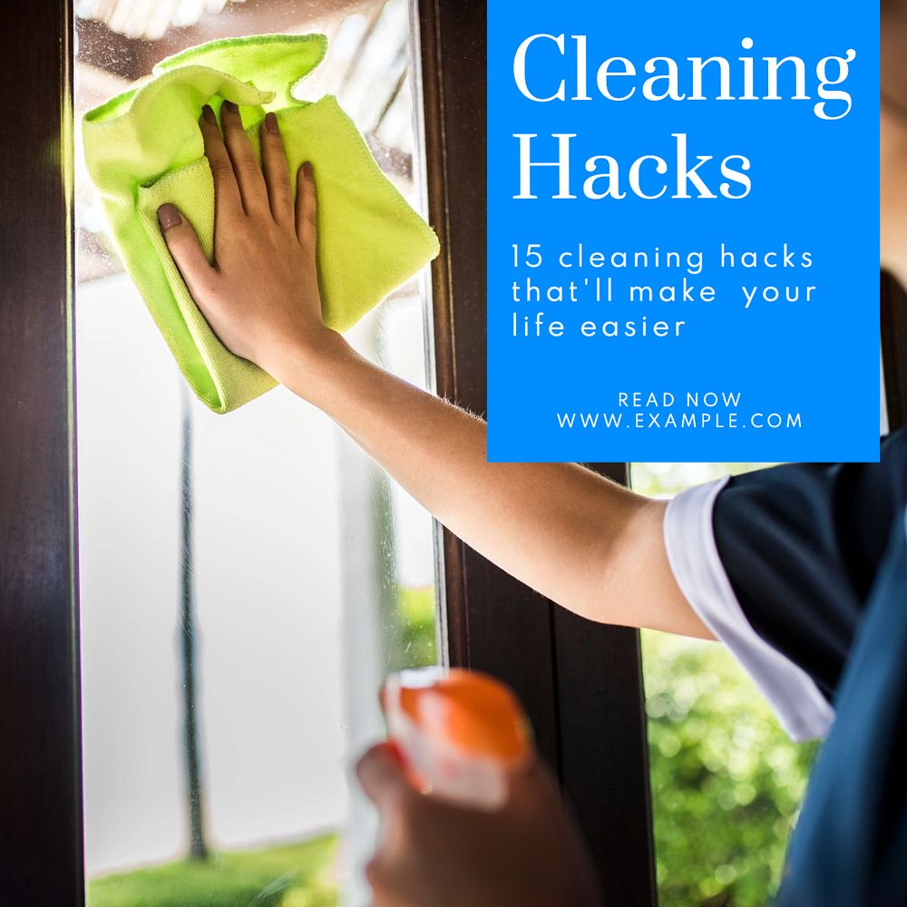 Cleaning hacks Instagram post template, editable text