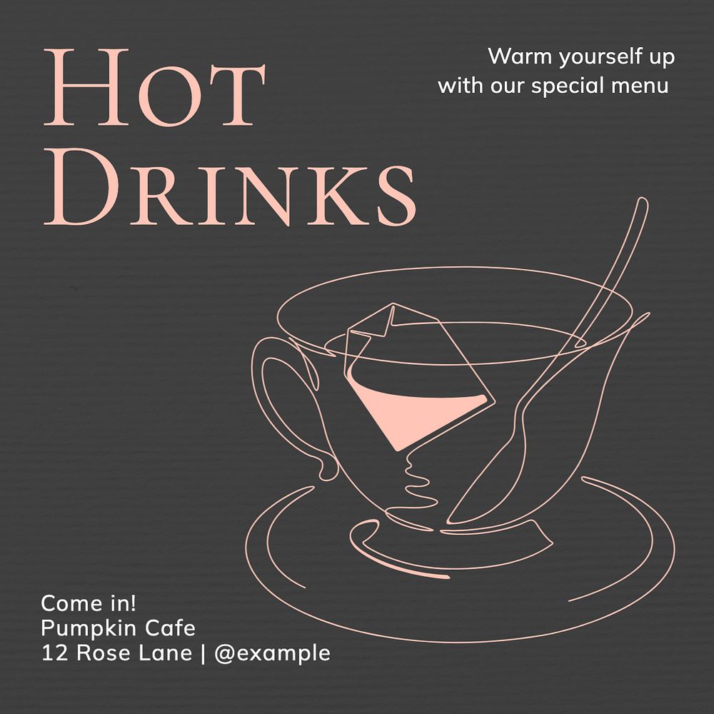 Hot drinks cafe Instagram post template, editable text