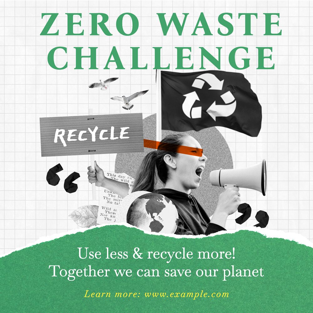 Zero waste challenge Instagram post template, editable text