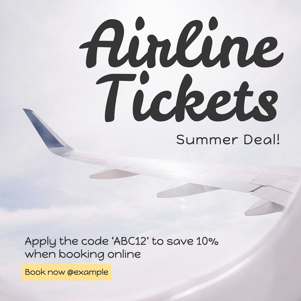 Airline tickets deal Instagram post template, editable text