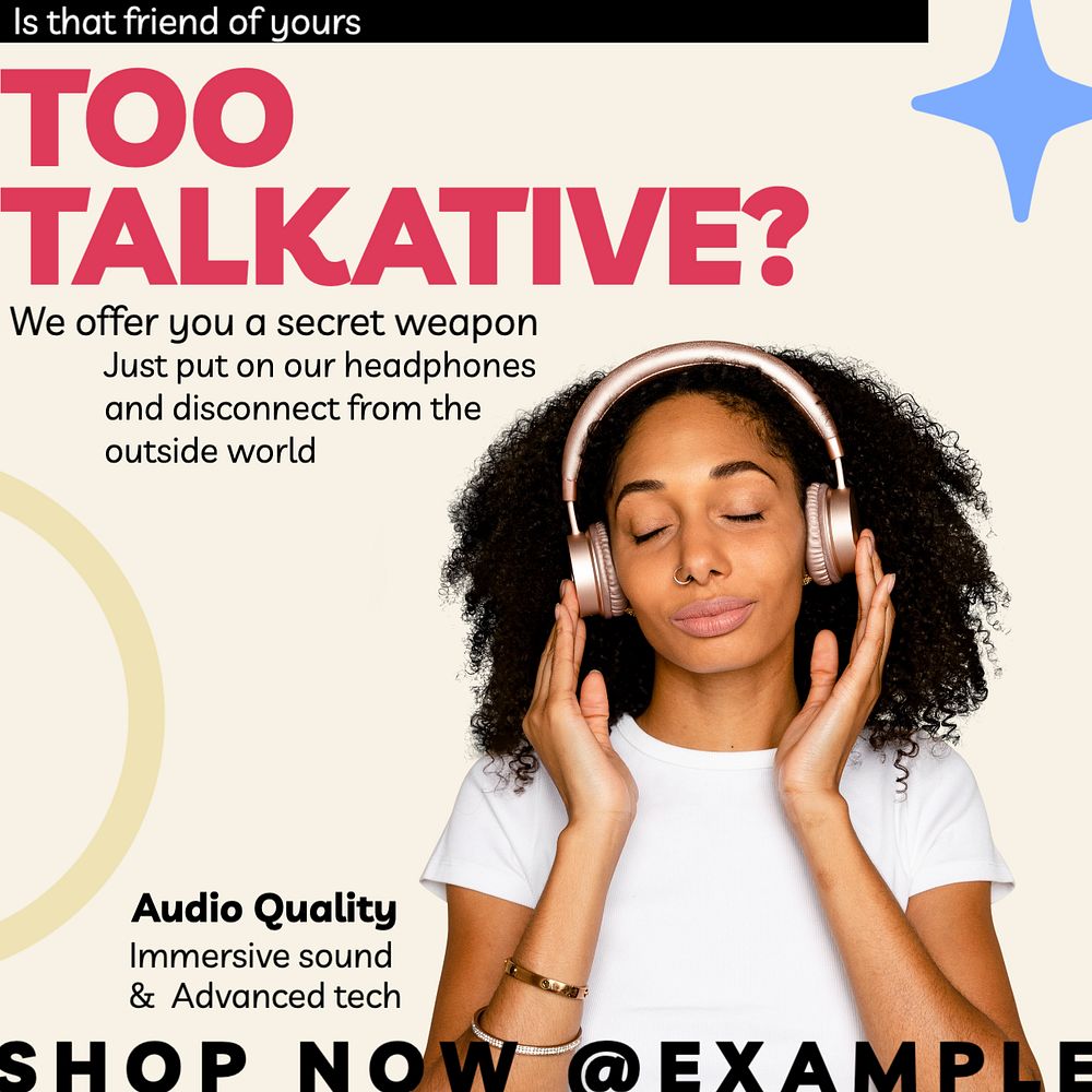 Headphones Instagram post template, editable text