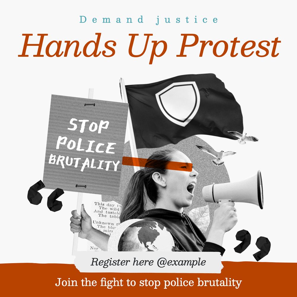 Hands up protest Instagram post template, editable text