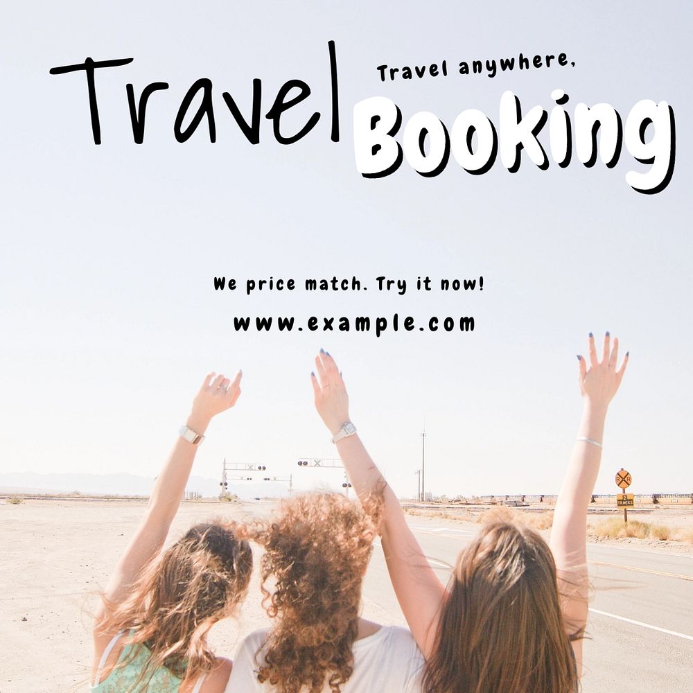 Travel booking website Instagram post template, editable text