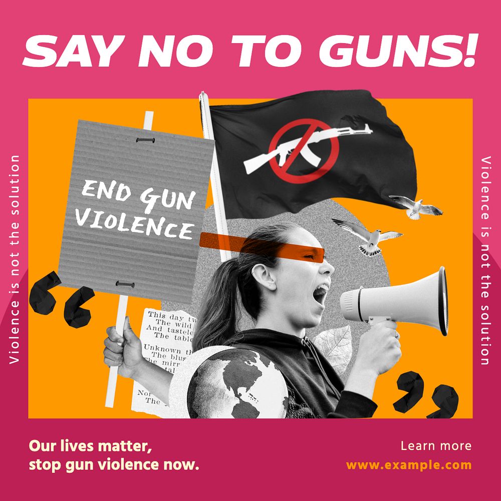 No to guns Instagram post template, editable text