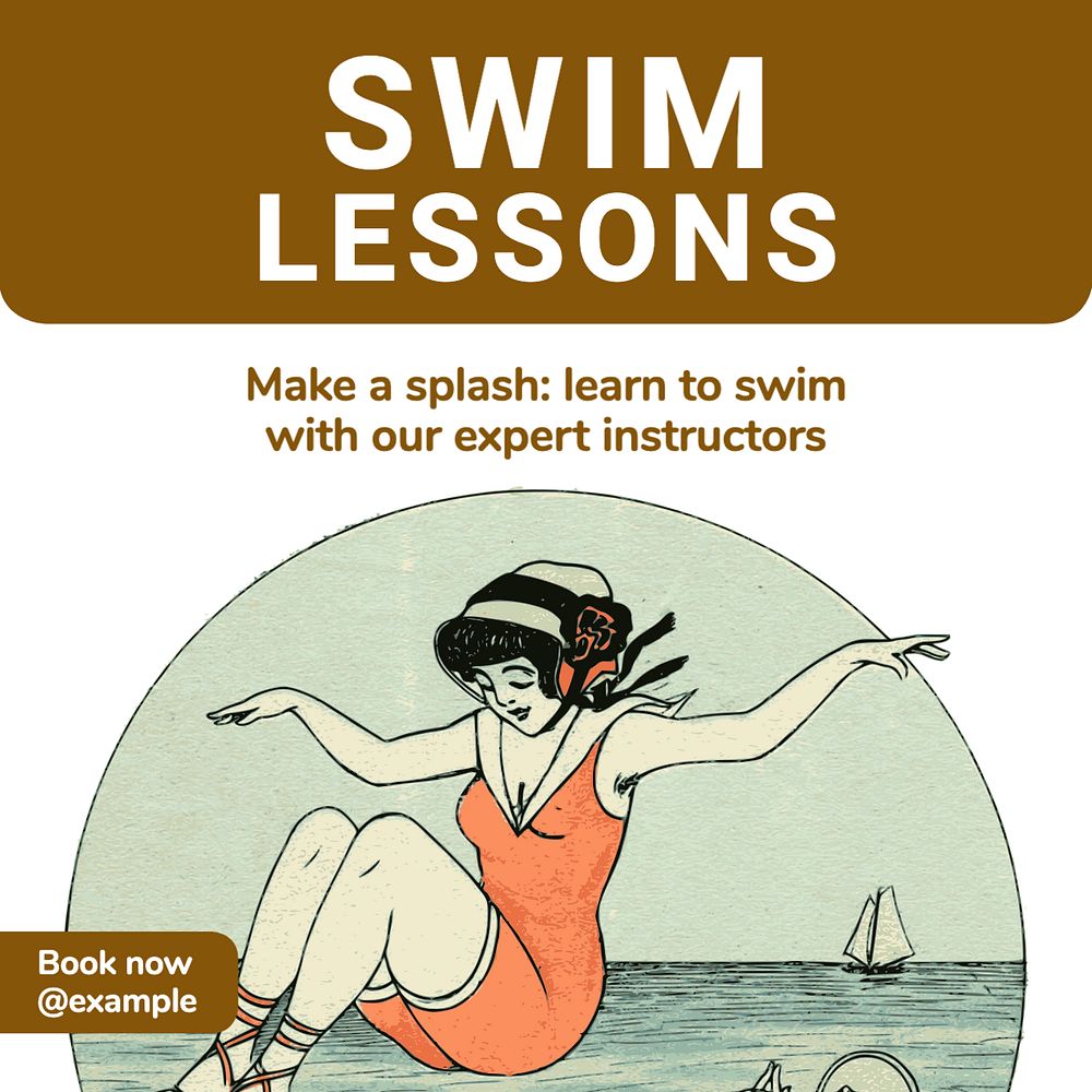 Swim lessons Instagram post template, editable text