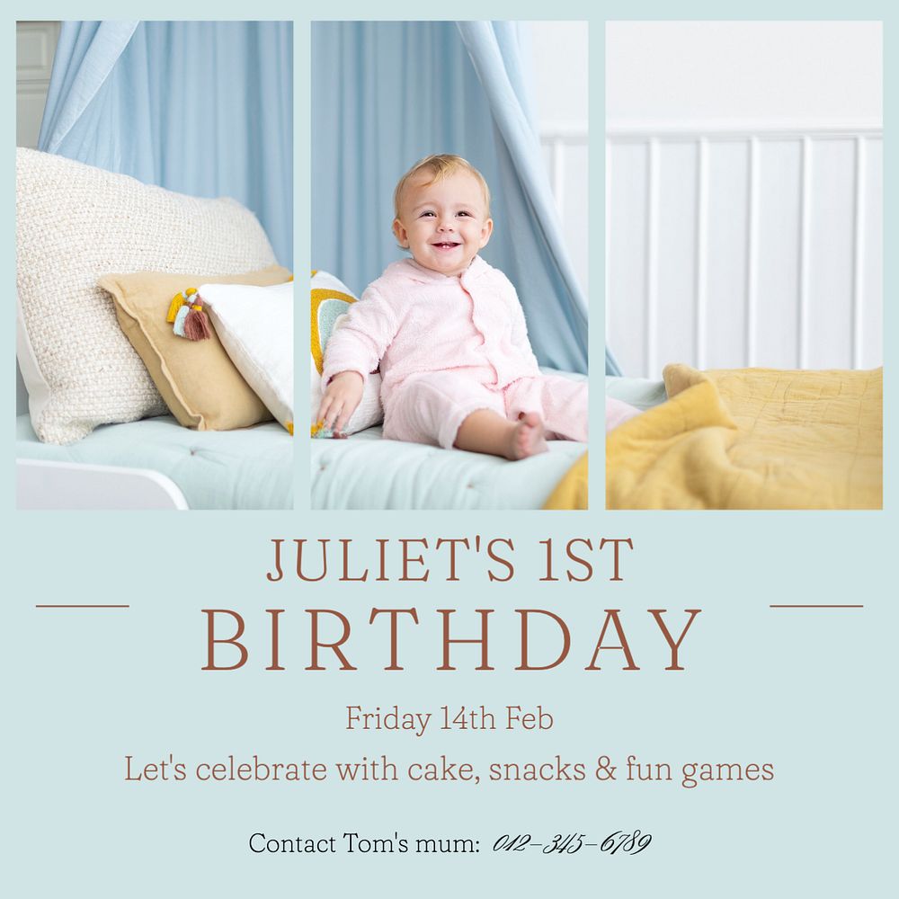 Kids birthday Instagram post template, editable text