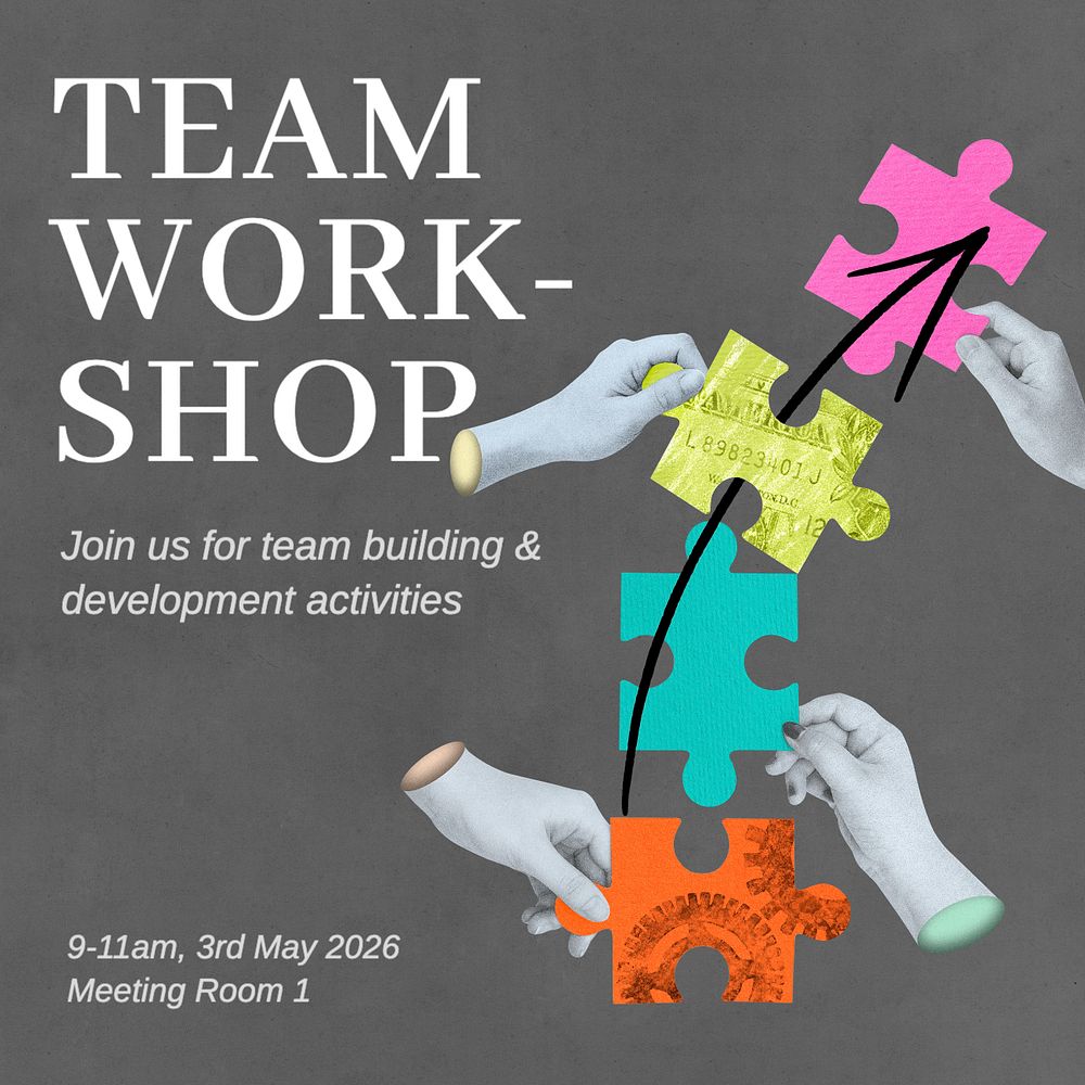 Team workshop Instagram post template, editable text