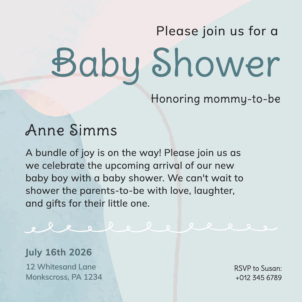 Baby shower Instagram post template, editable text