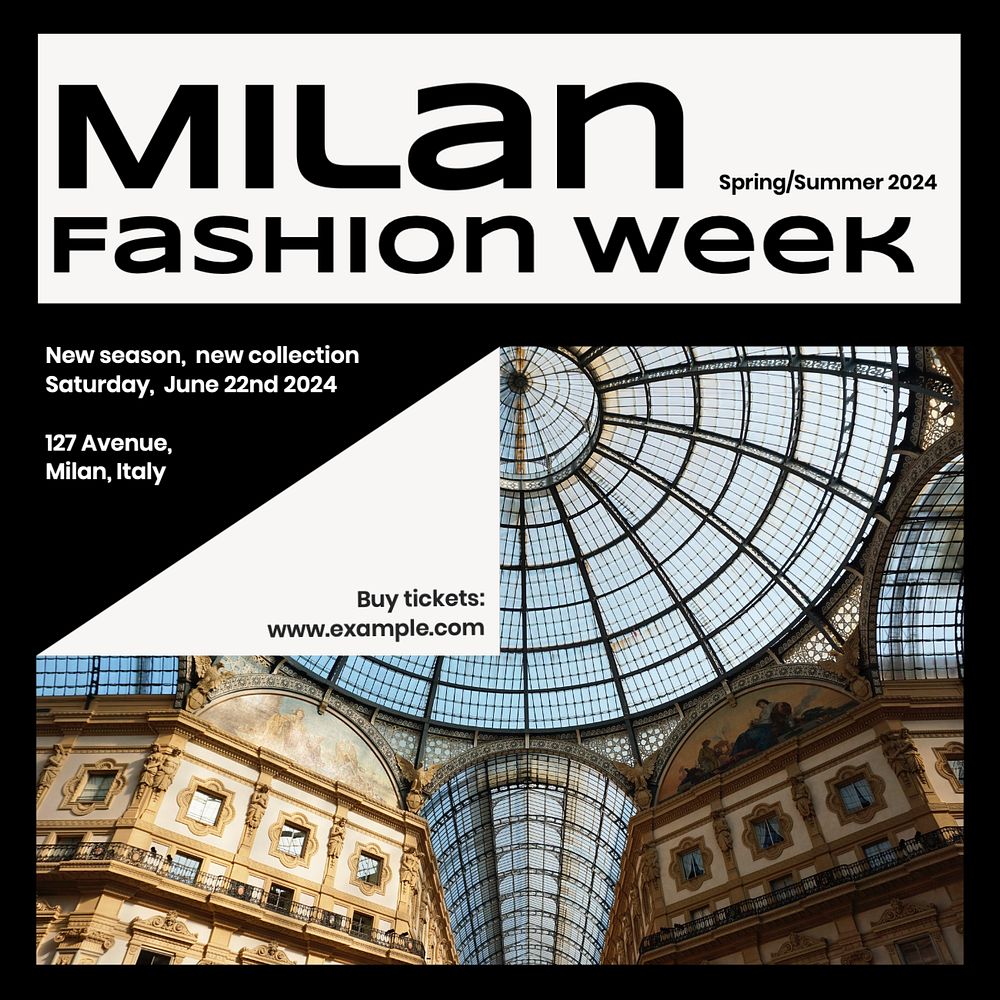 Milan fashion week  Instagram post template, editable text