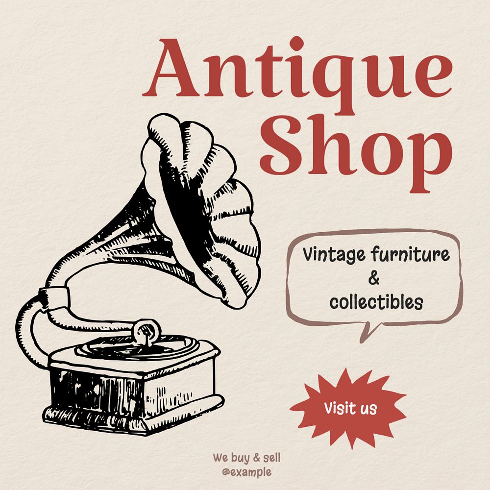 Antique shop Instagram post template, editable text