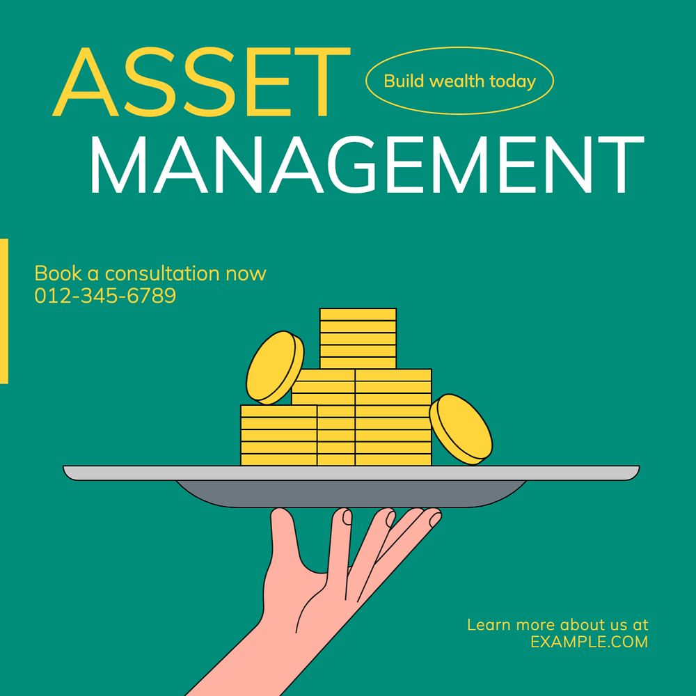 Asset management Instagram post template, editable text