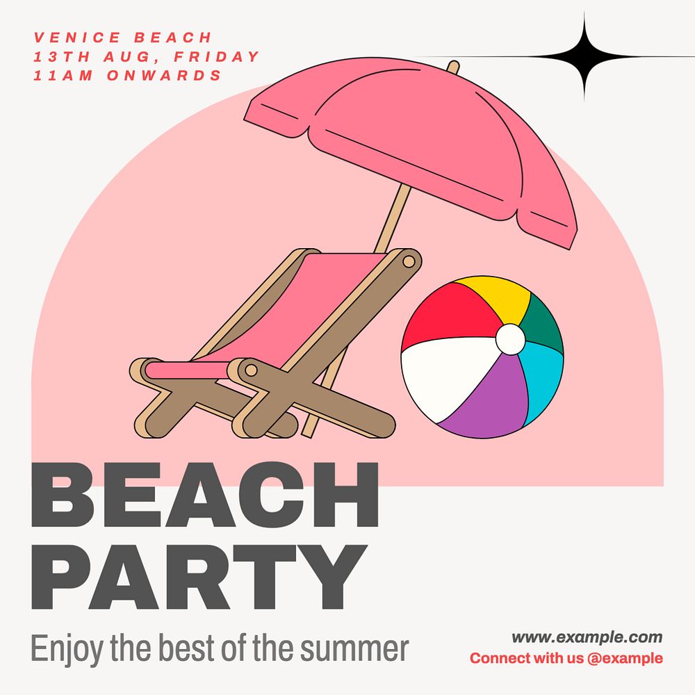 Beach party summer Instagram post template, editable text