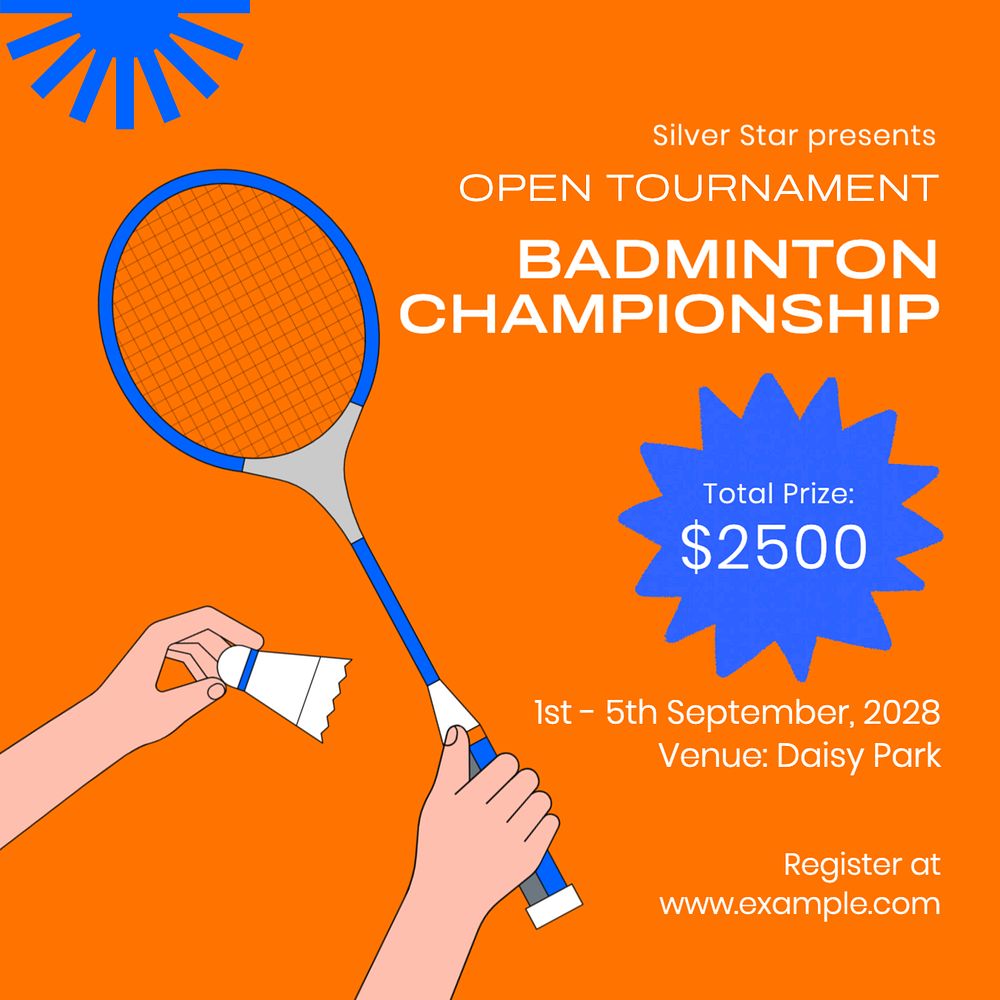 Badminton championship Instagram post template, editable text