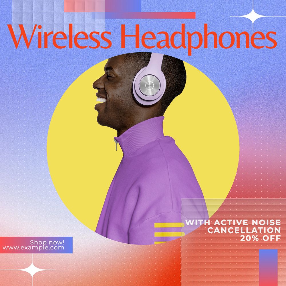 Wireless headphone Instagram post template, editable text