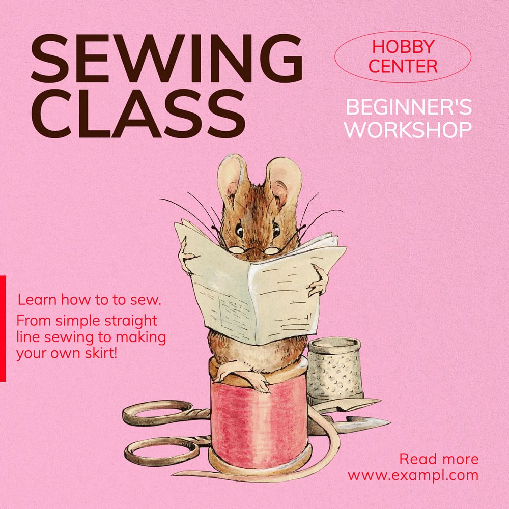 Sewing class Instagram post template, editable text