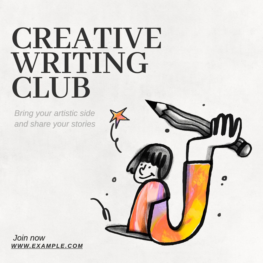 Creative writing club Instagram post template, editable text