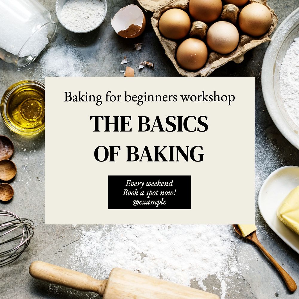 Baking workshop Instagram post template, editable text