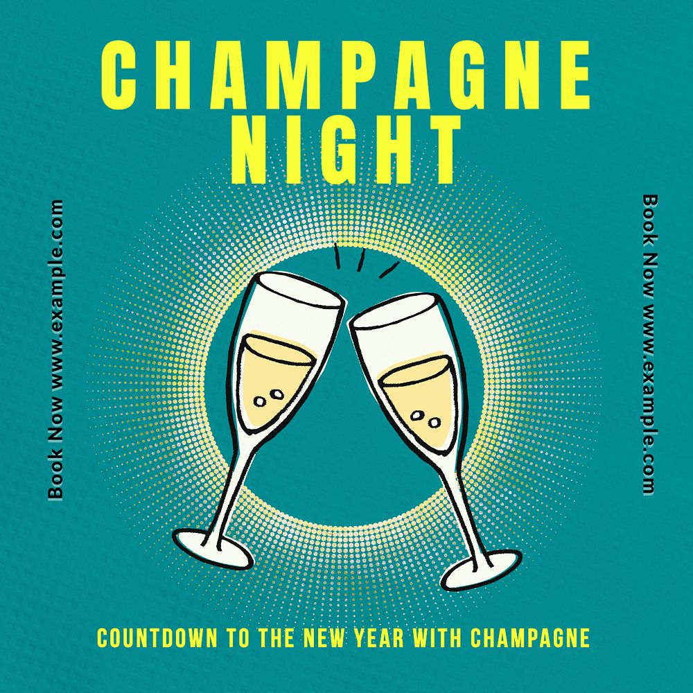 Champagne night Instagram post template, editable text