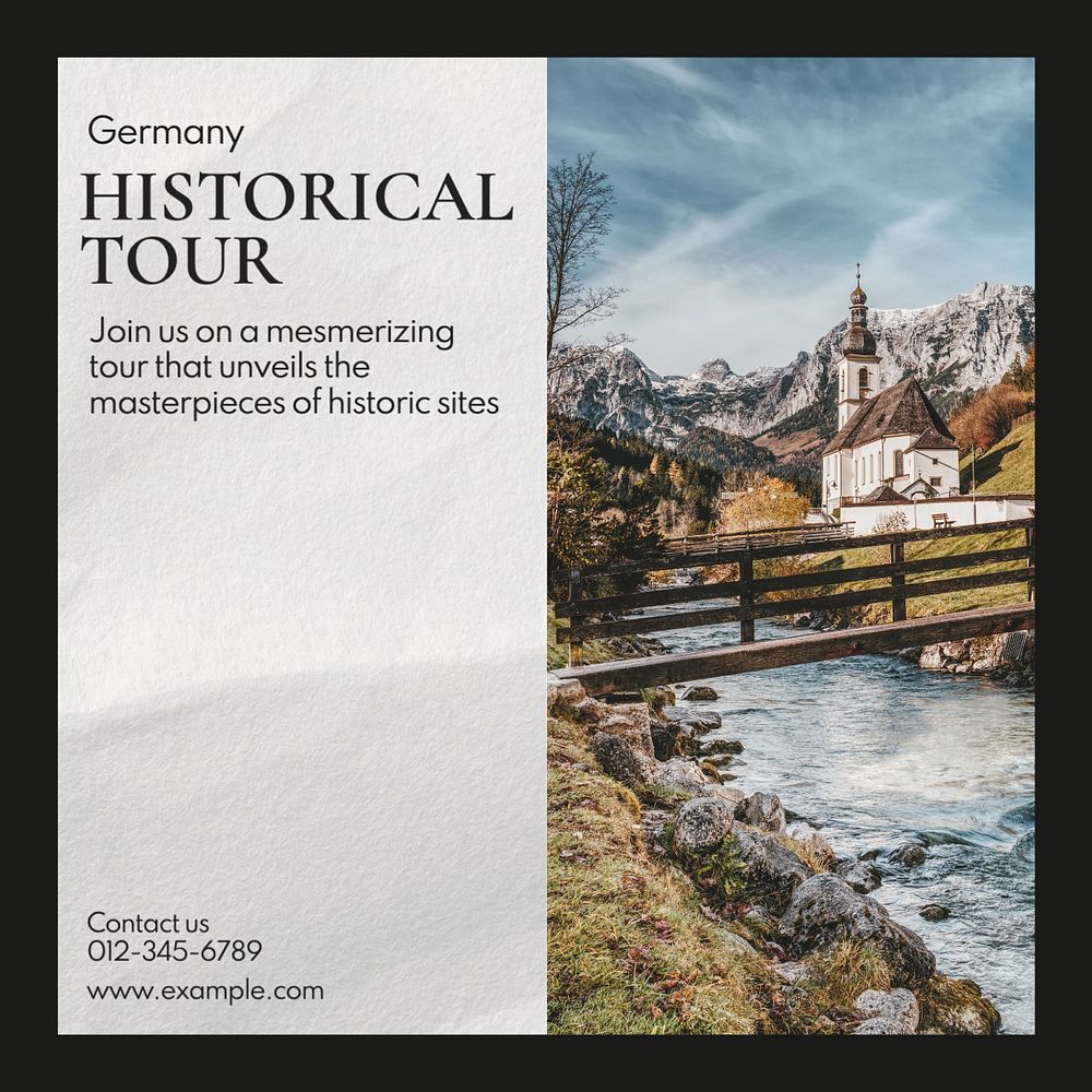 Historical tour Instagram post template, editable text