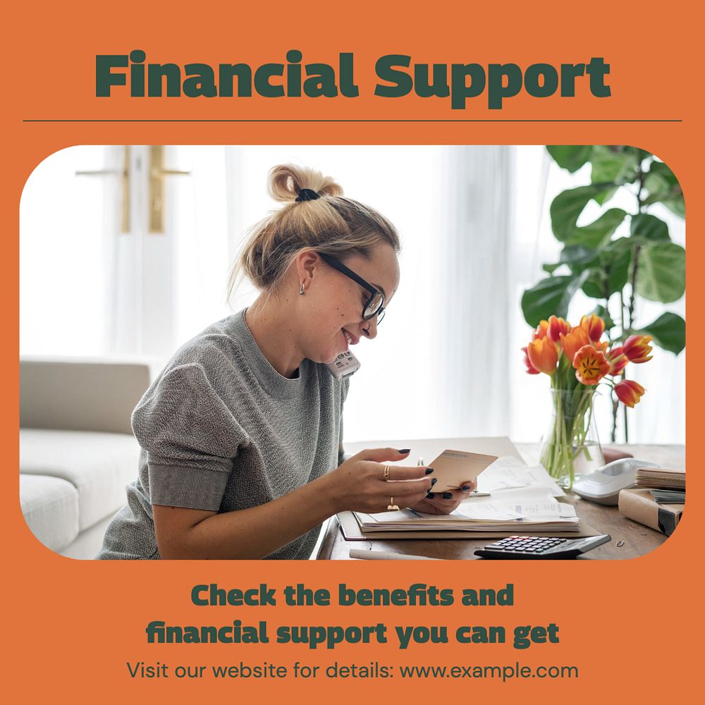 Financial support Instagram post template, editable text