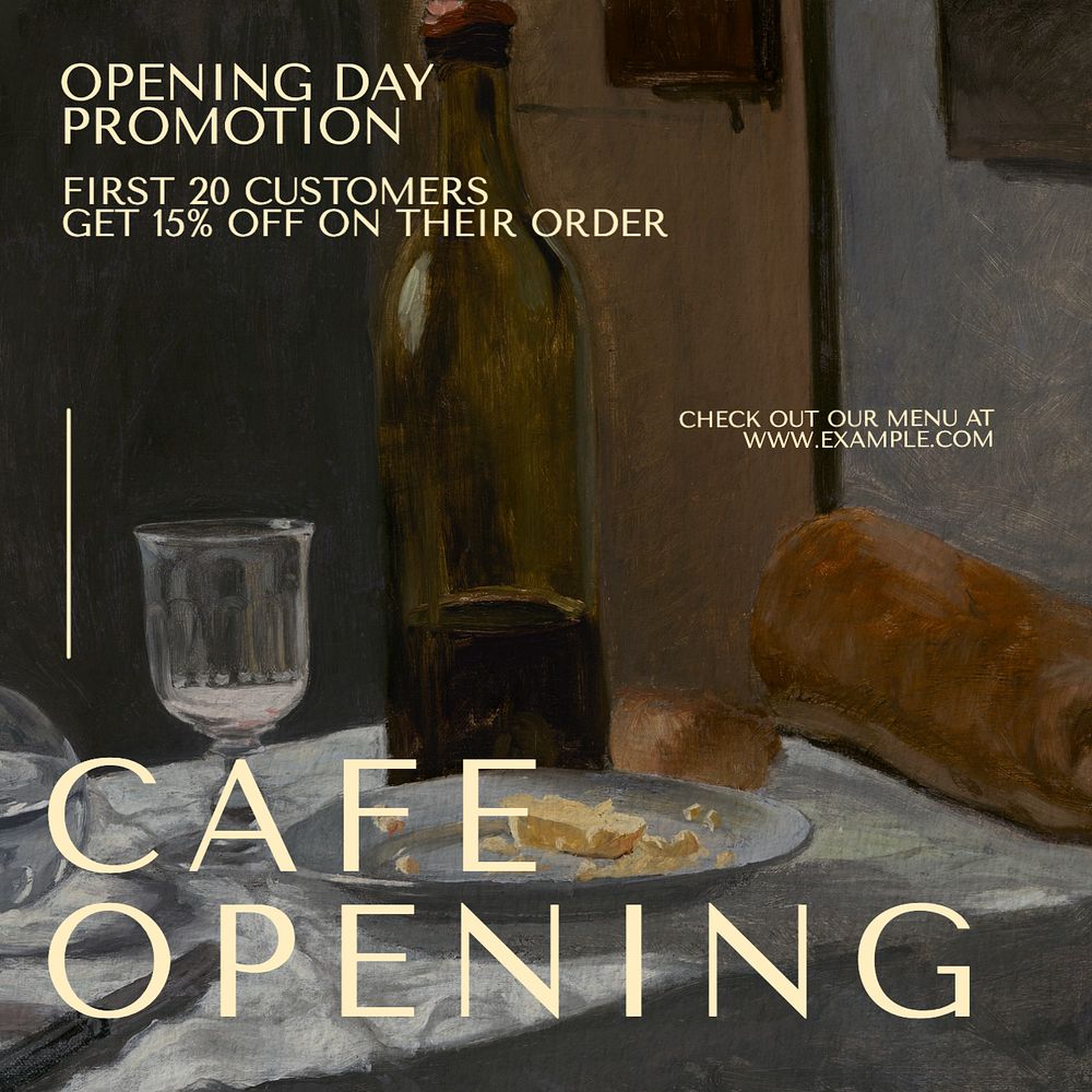 Cafe opening Instagram post template, editable text