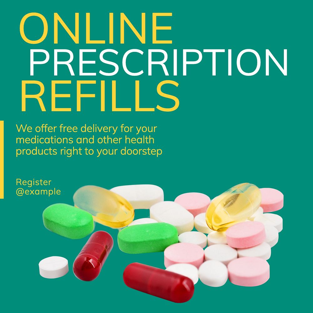 Prescription refill Instagram post template, editable text