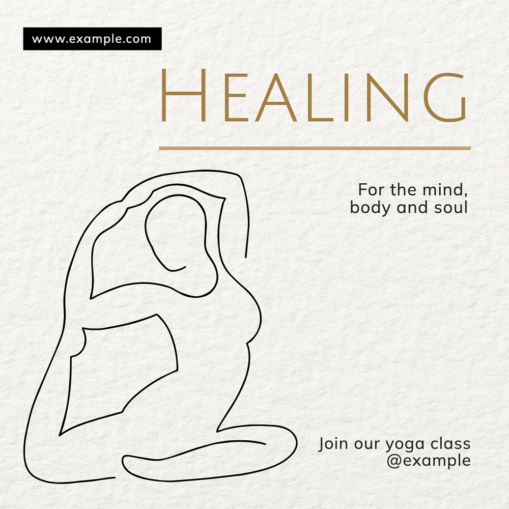 Healing, yoga class Instagram post template, editable text