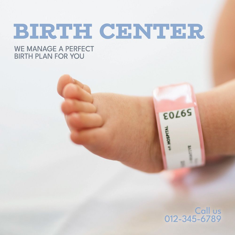 Birth center Instagram post template, editable text