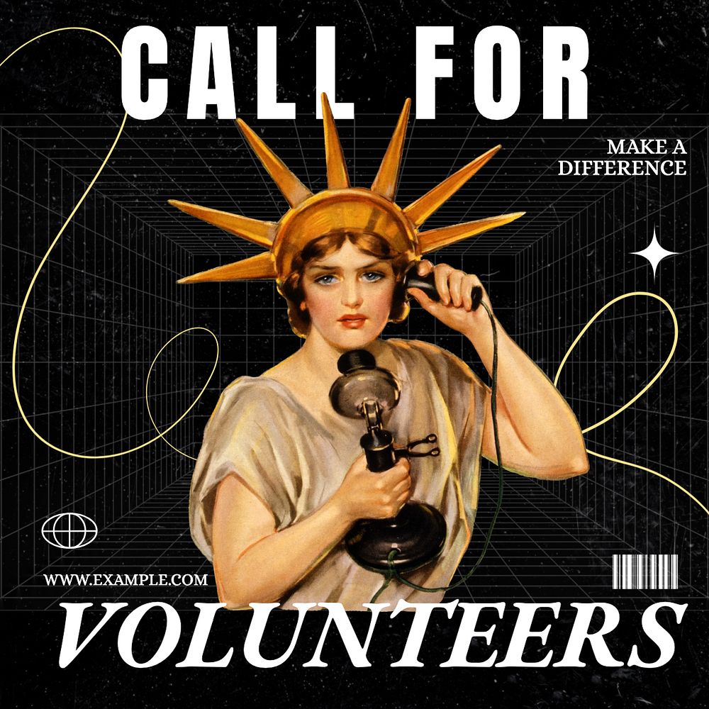 Call for volunteers Instagram post template, editable text