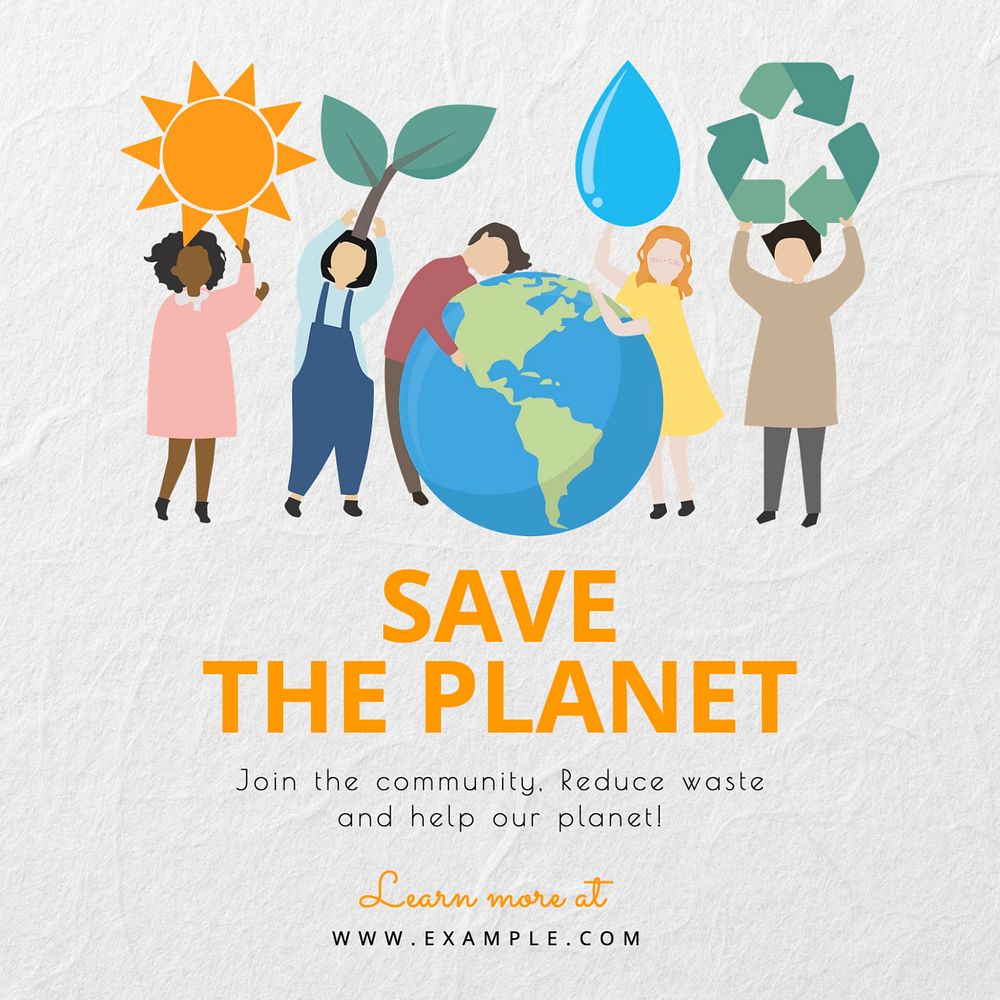 Save the planet  Instagram post template, editable text