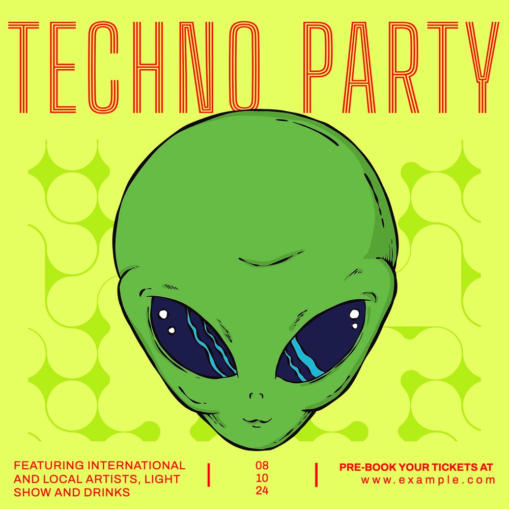 Techno party Instagram post template, editable text