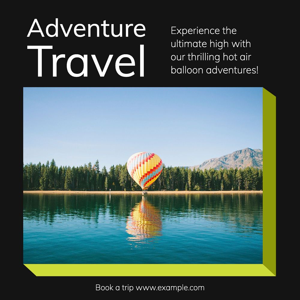 Adventure travel Instagram post template, editable text