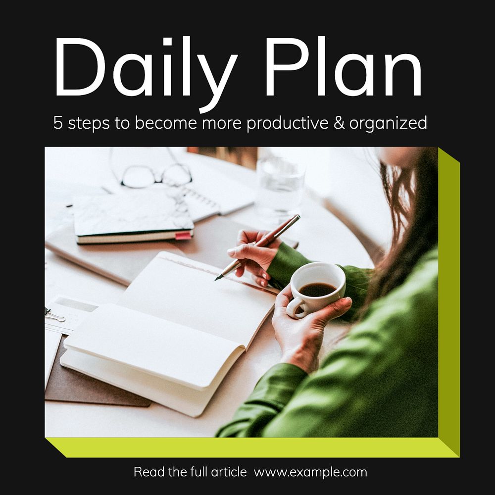 Daily plan Instagram post template, editable text