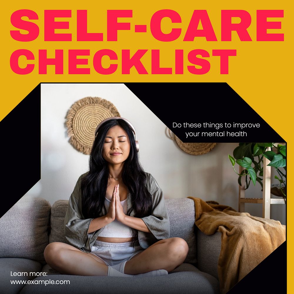 Self-care checklist Instagram post template, editable text