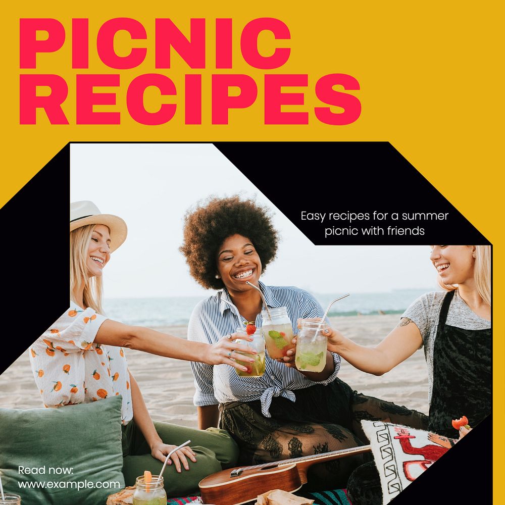 Picnic recipes Instagram post template, editable text