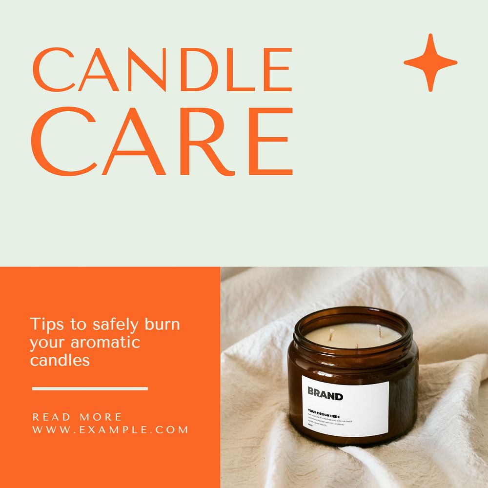 Candle care  Instagram post template, editable text