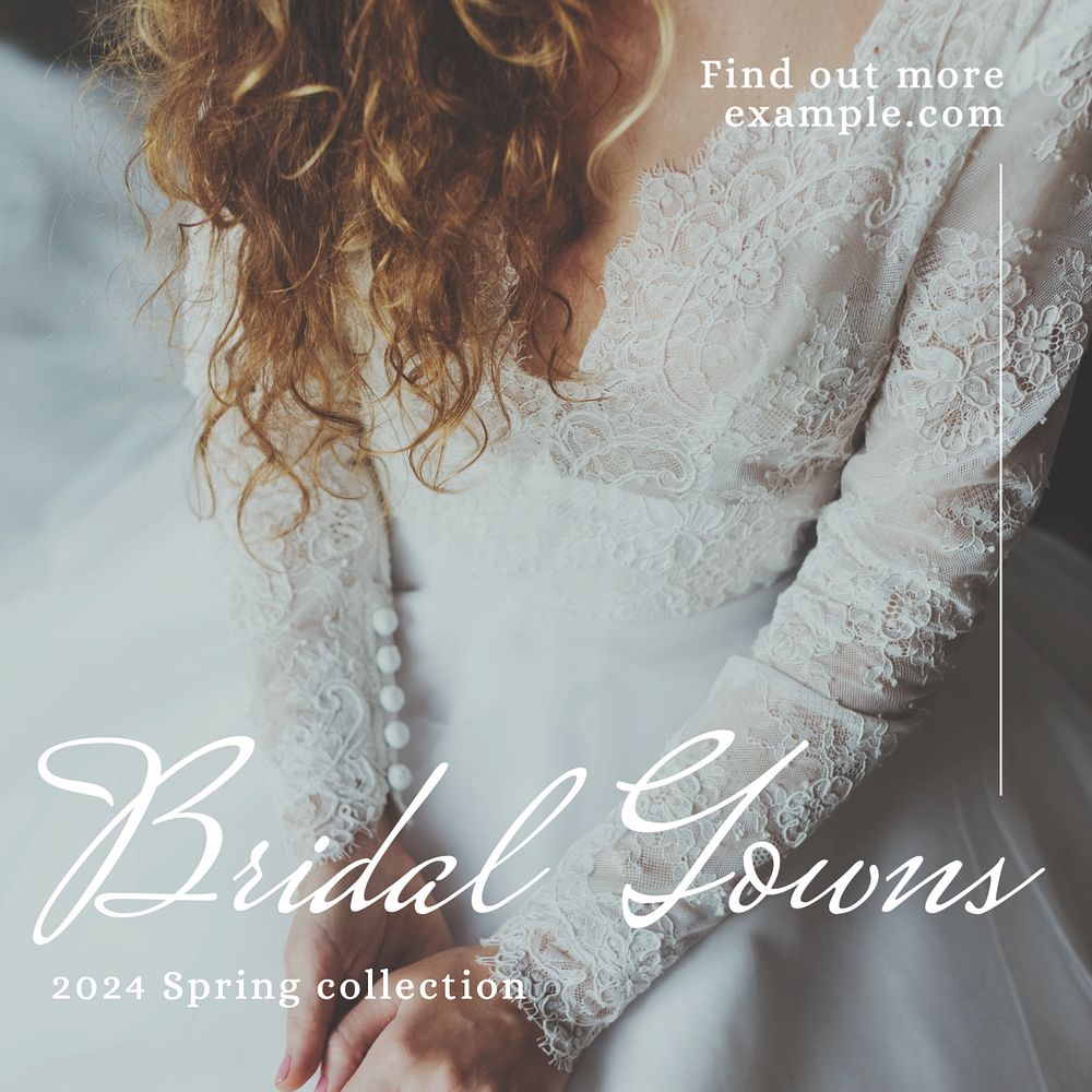 Bridal gowns  Instagram post template, editable text