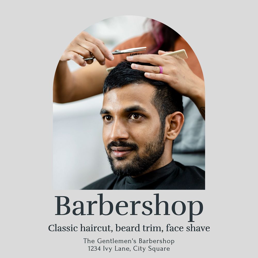 Barbershop Instagram post template, editable text