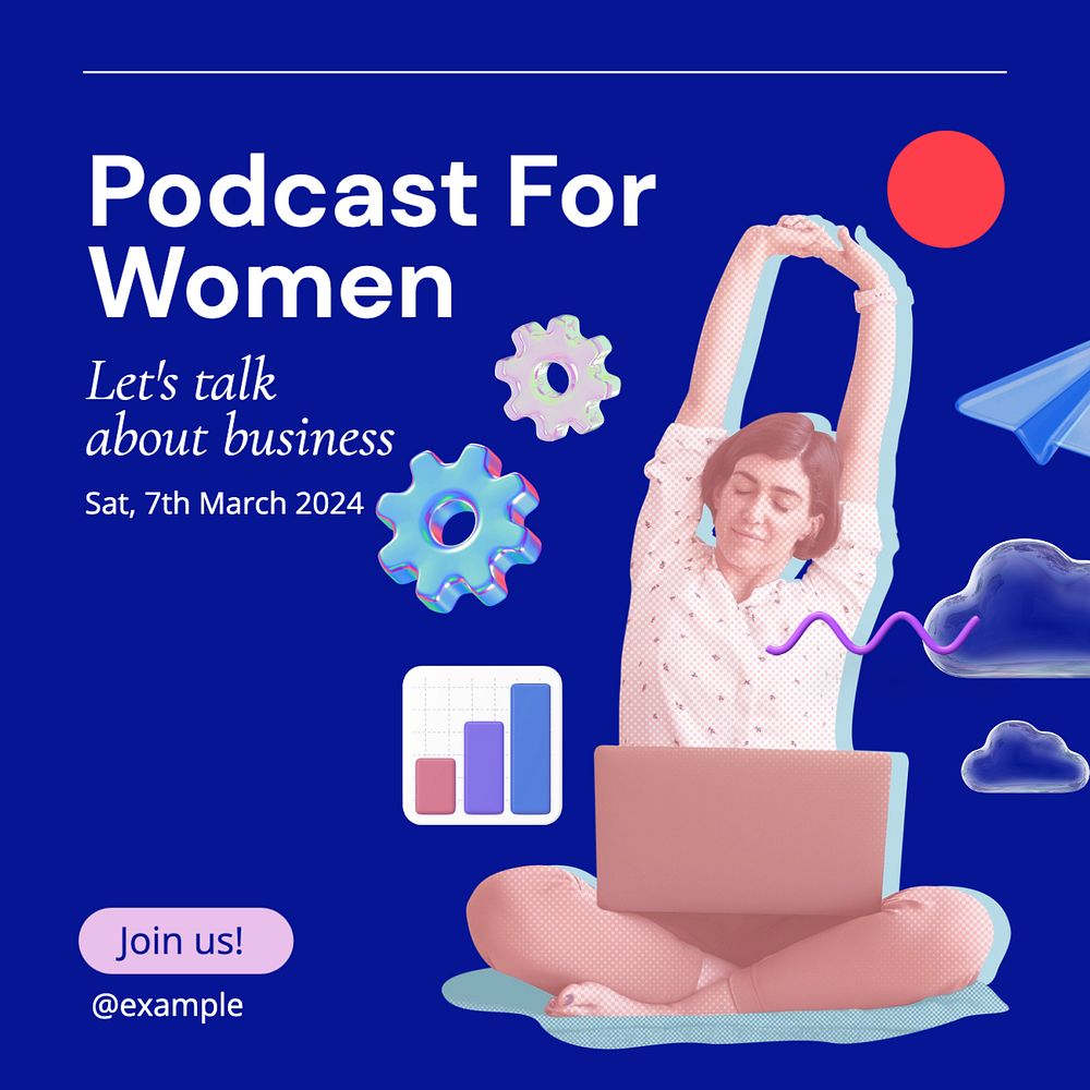 Podcast for woman Instagram post template, editable text