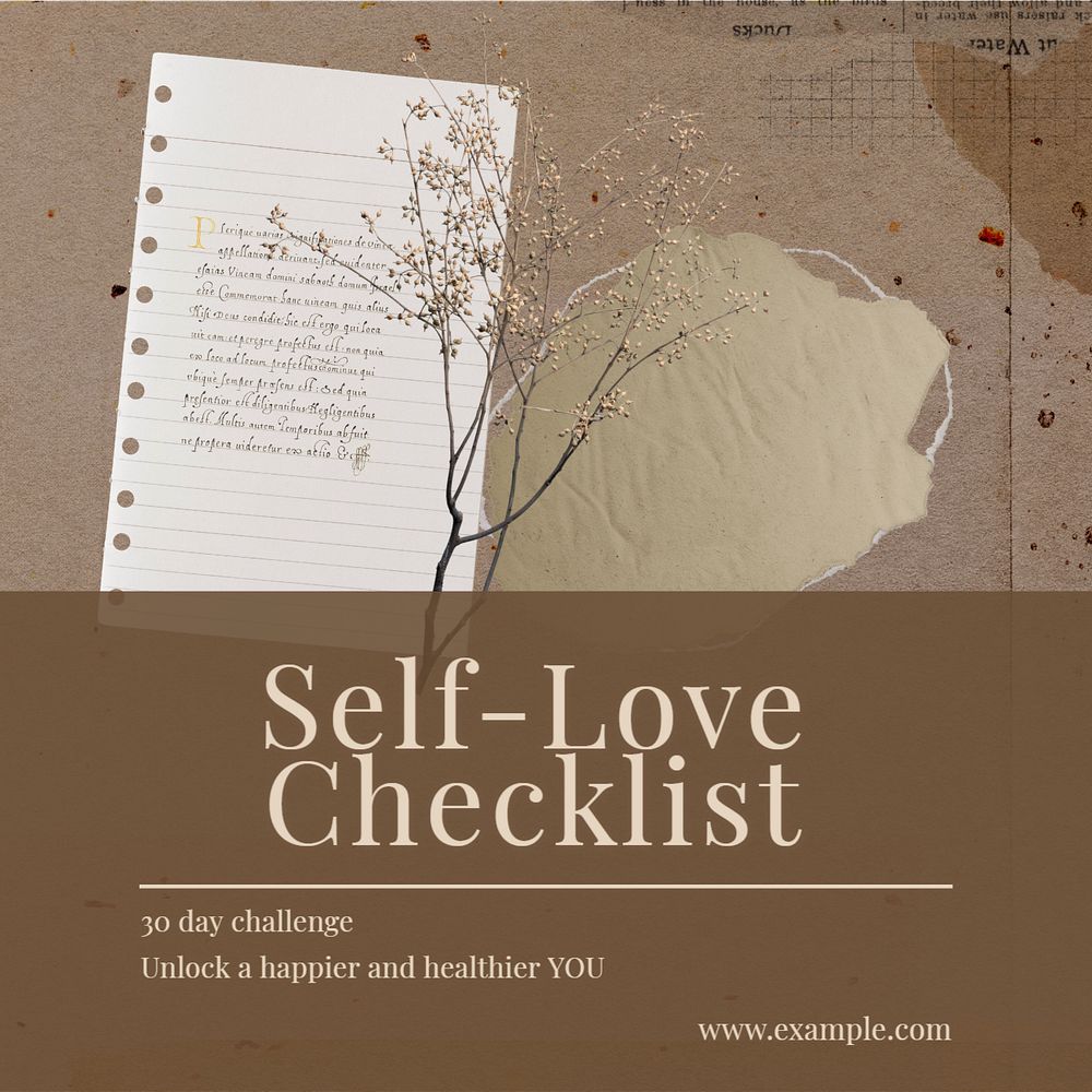 Self-love checklist Instagram post template, editable text