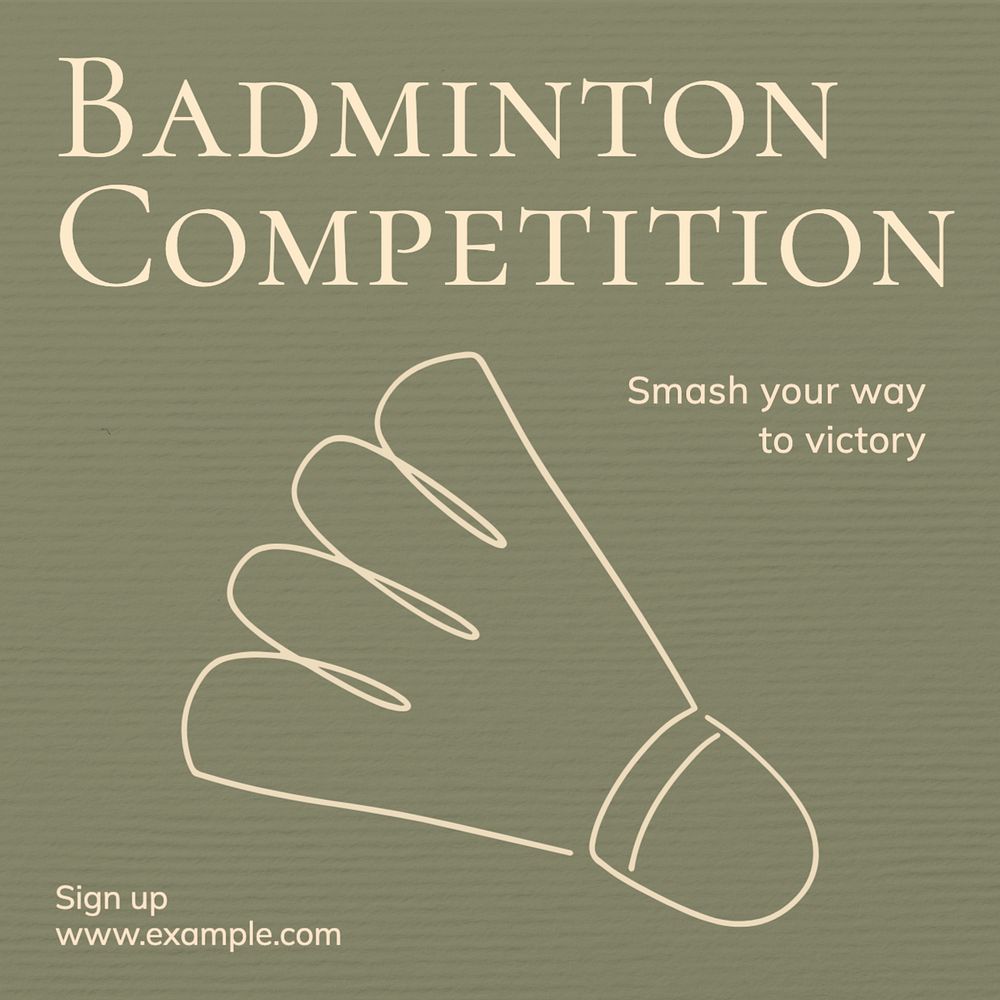 Badminton competition Instagram post template, editable text