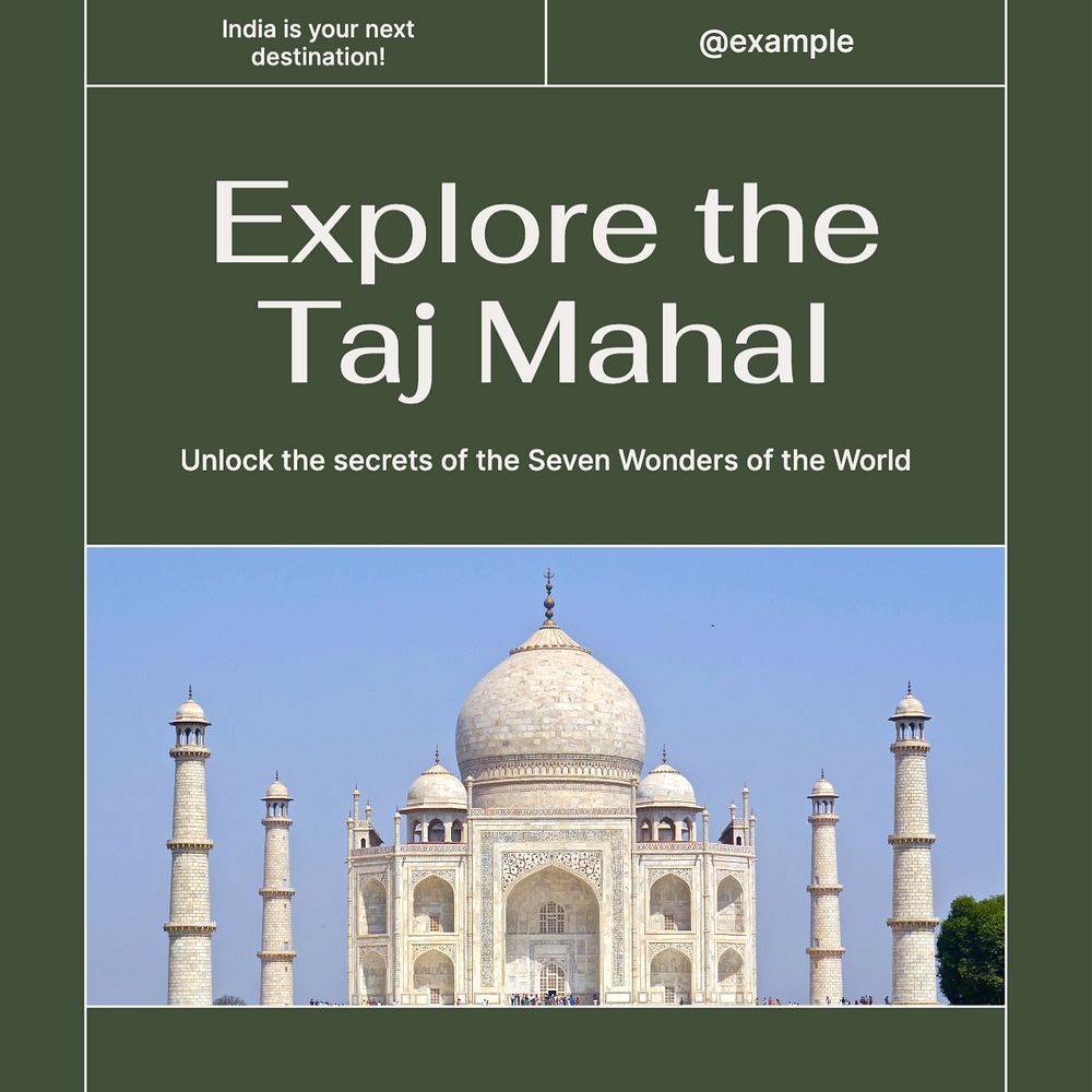 Taj Mahal, India Instagram post template, editable text