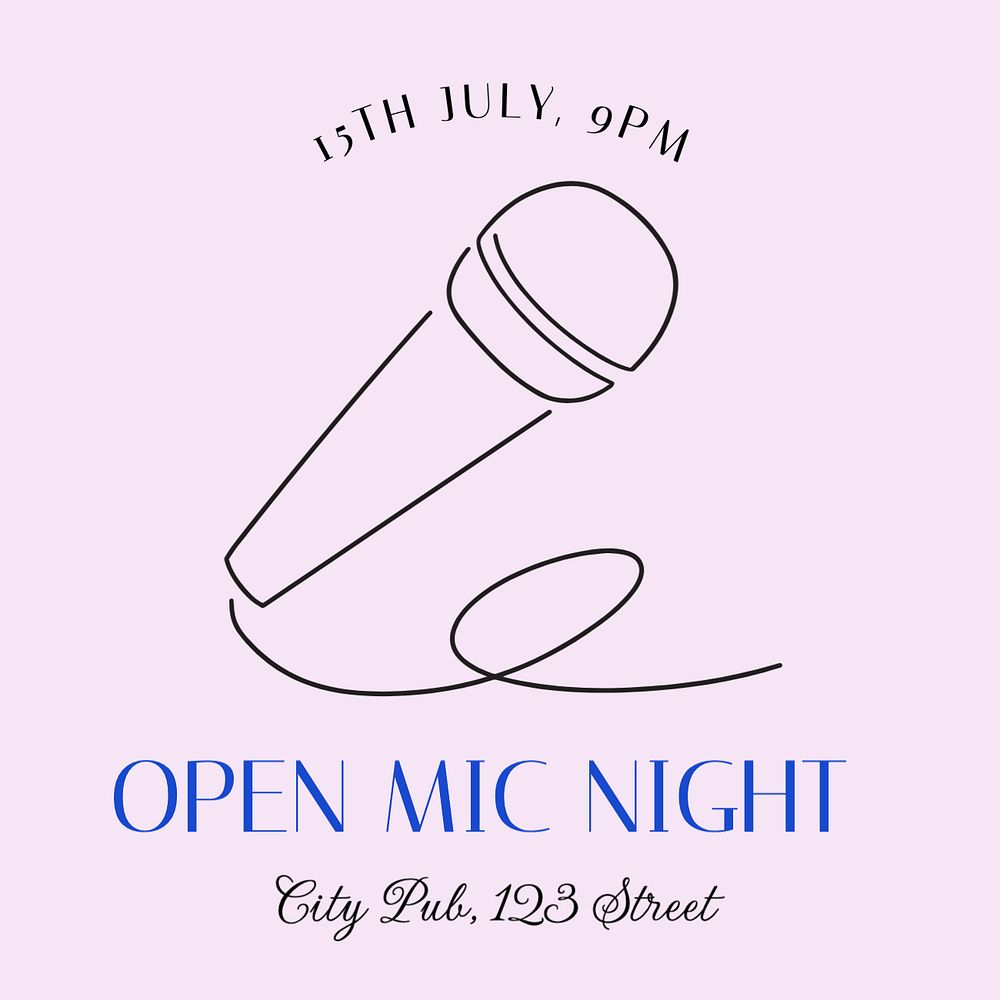 Open mic night Instagram post template, editable text