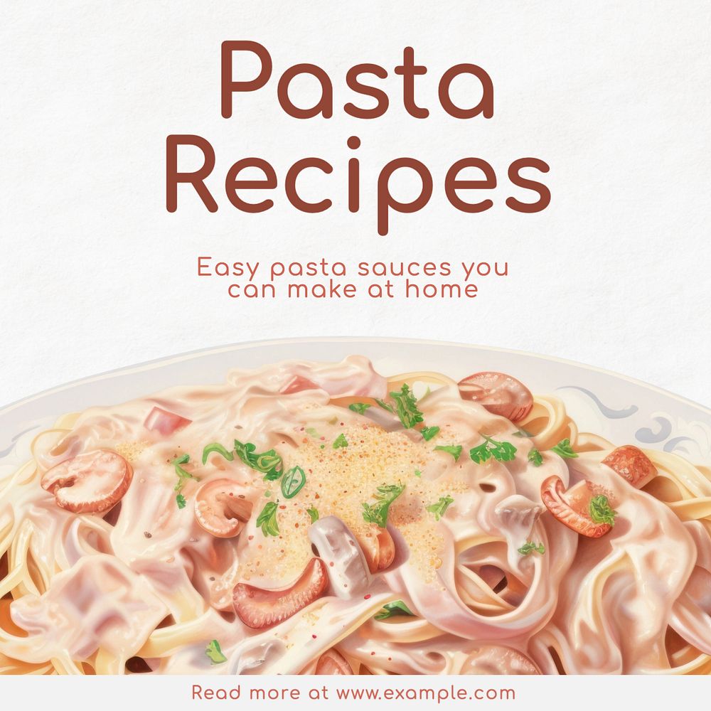 Pasta recipe Instagram post template, editable text