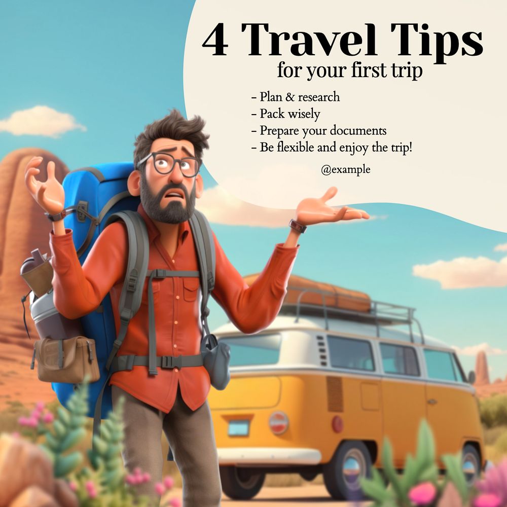 Travel tips Instagram post template, editable text