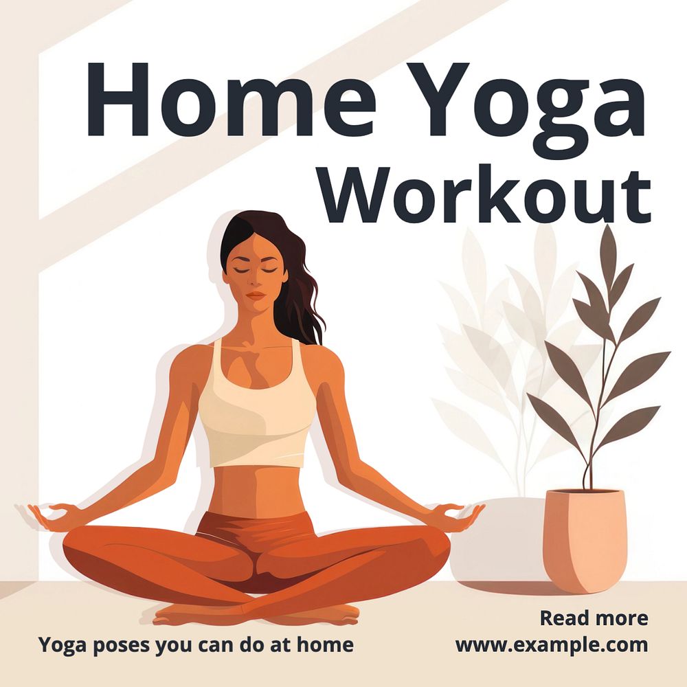 Home yoga workout Instagram post template, editable text