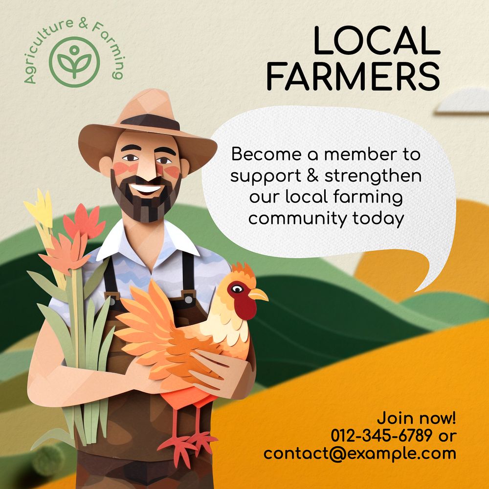 Local farmers community  Instagram post template, editable text