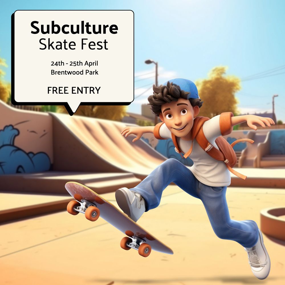 Skate fest Instagram post template, editable text